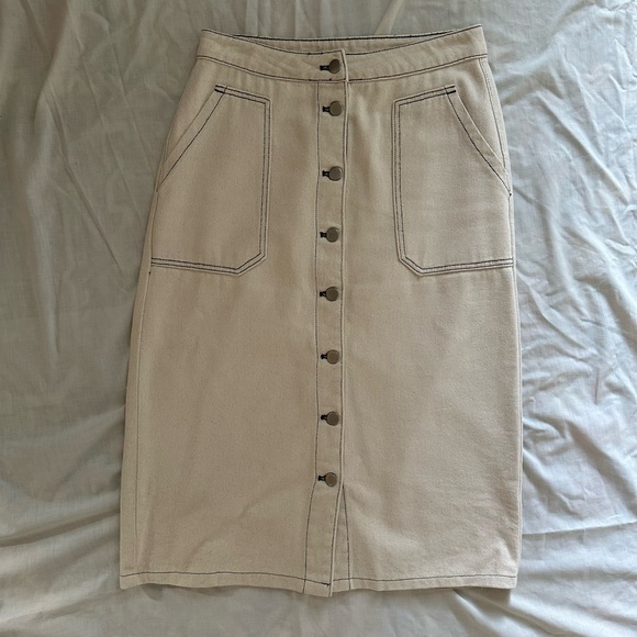 Miou Muse Dresses & Skirts - Miou Muse Off White Denim Button-Front Midi Skirt 100% Cotton